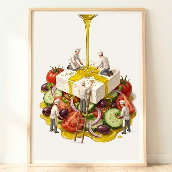Greek Salad Wall Art Mediterranean Kitchen Decor Fresh Food Print Healthy Dining Poster Modern Artwork
