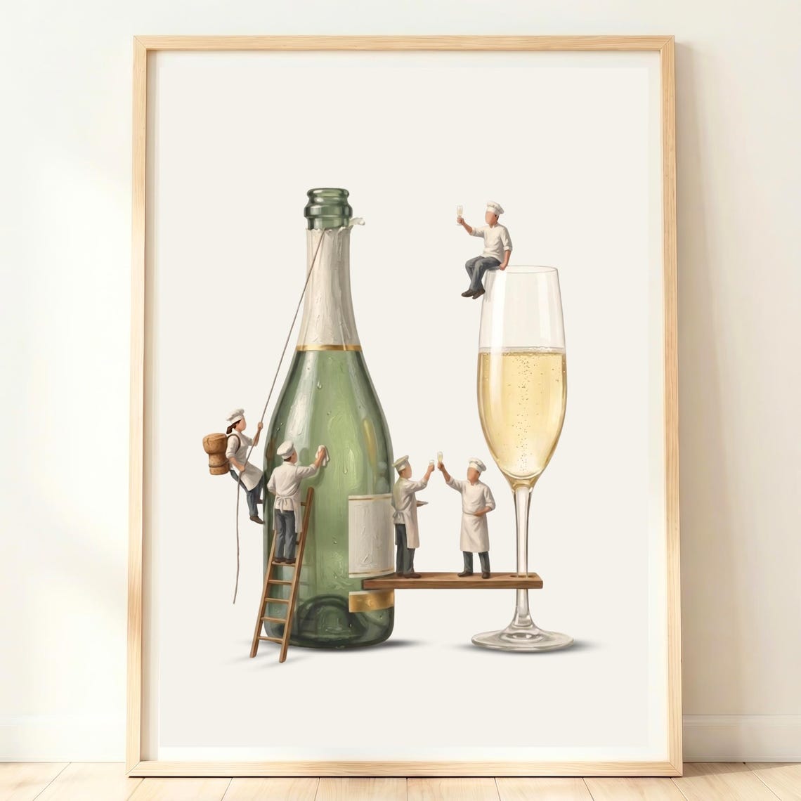 Tiny Chefs Giant Champagne Bottle Toast Whimsical Party Poster