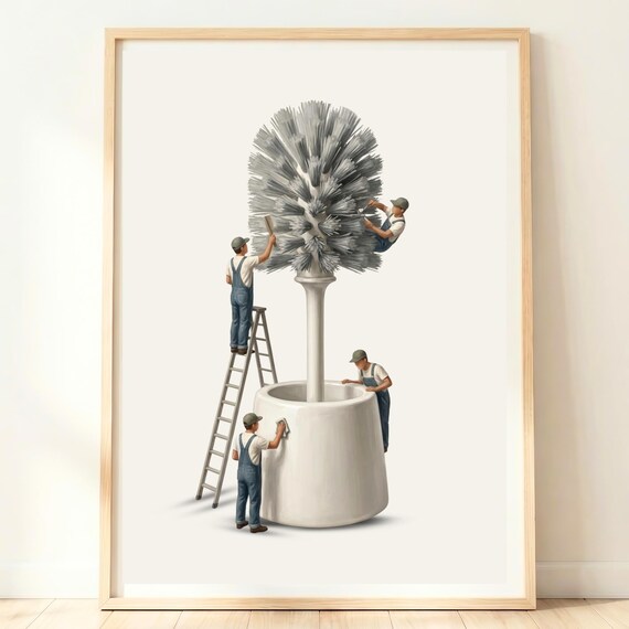 Giant Toilet Brush Miniature Cleaners Funny Bathroom Wall Art