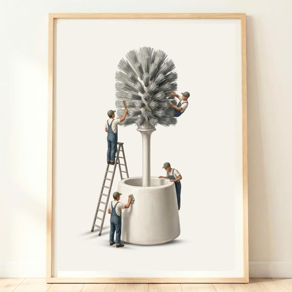 Toilet Brush Art Housekeeping Decor Cleaning Wall Bathroom Cleaner Print Laundry Room Artwork Gift