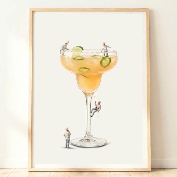 Spicy Margarita Cocktail Poster, Bar Cart Decor