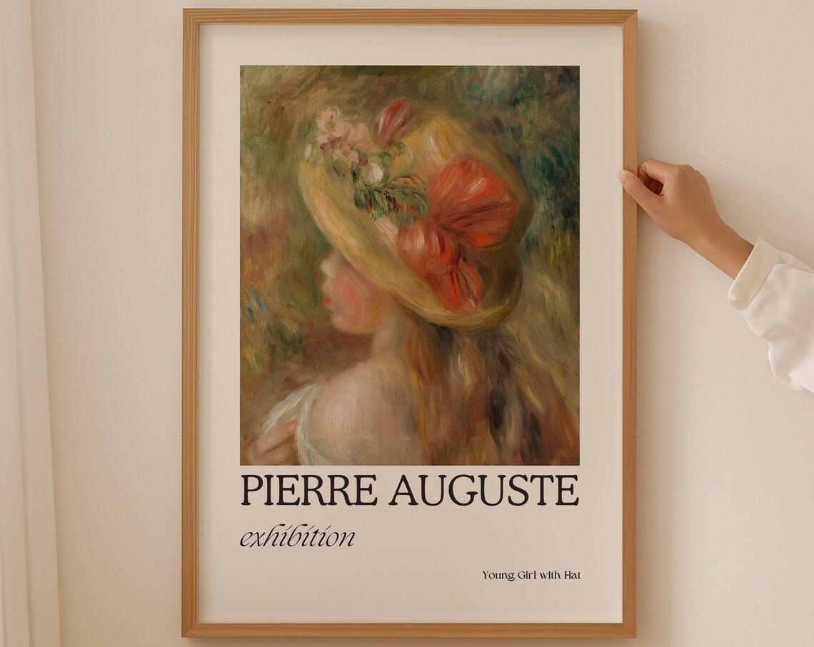 Pierre Auguste Young Girl Floral Straw Hat Impressionist Poster