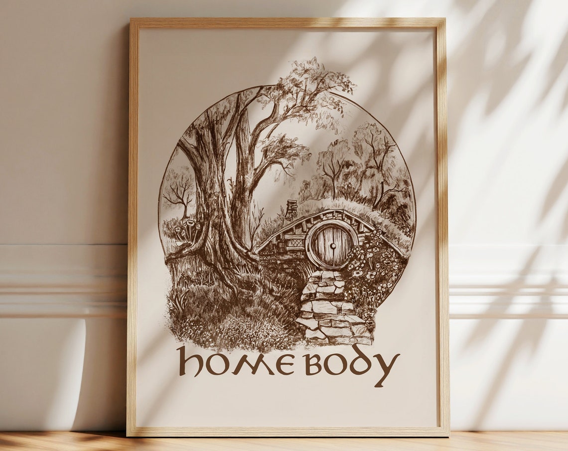 Homebody Hobbit Hole Round Door Sketch Cozy Home Decor Quote Poster