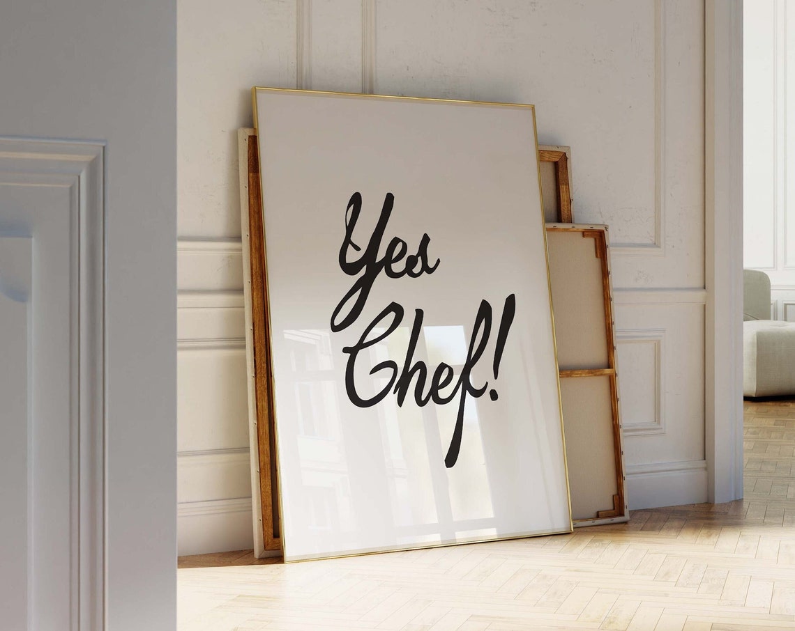 Yes Chef Poster Mid Century Print The Bear Kitchen Wall Art Bon Appetit French Quote Poster Minimalistic Kitchen Print Typography Print