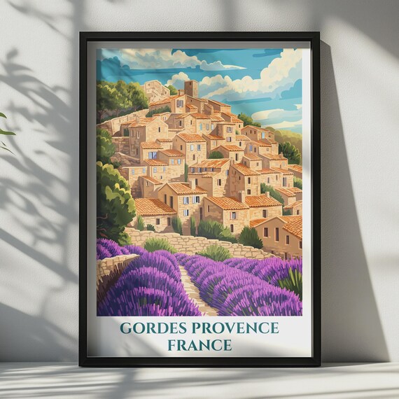 Gordes Provence France Travel Poster French Village Wall Art Lavender Print