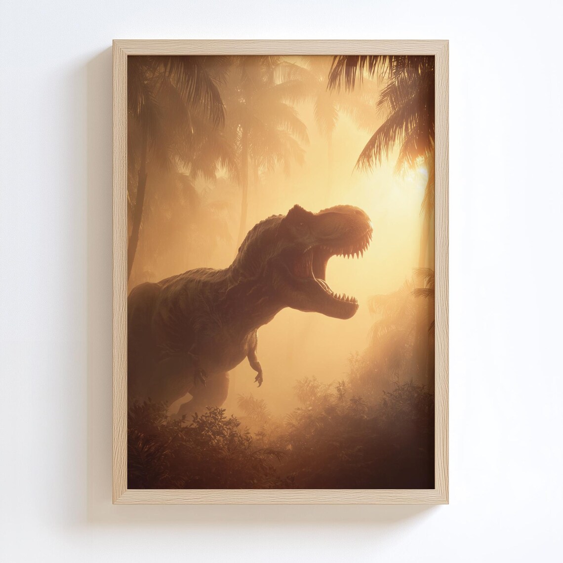 Trex Sunset Poster, Realistic Jurassic Dinosaur