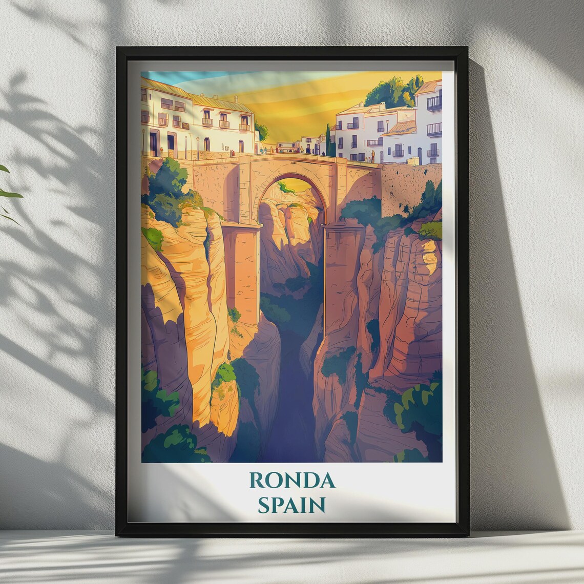 Ronda Spain Travel Poster Puente Nuevo Bridge Andalusia Golden Wall