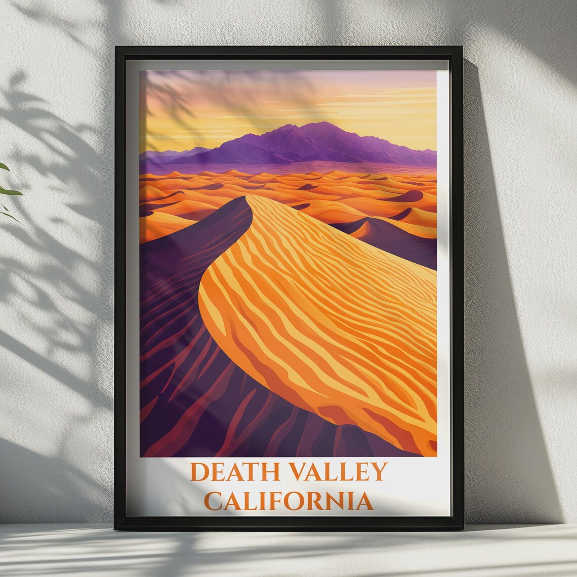 Death Valley California Orange Dunes Sunset Vintage Travel Art Poster