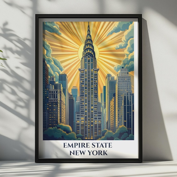 Empire State Building Print New York City Art Deco Poster Nyc Skyline Wall