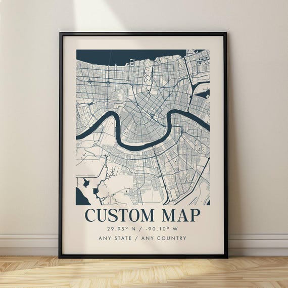 Personalized Map Minimalist Art Print, Urban Street Grid