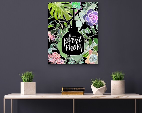 Plant Mom Watering Can Botanical Tropical Floral Wall Poster