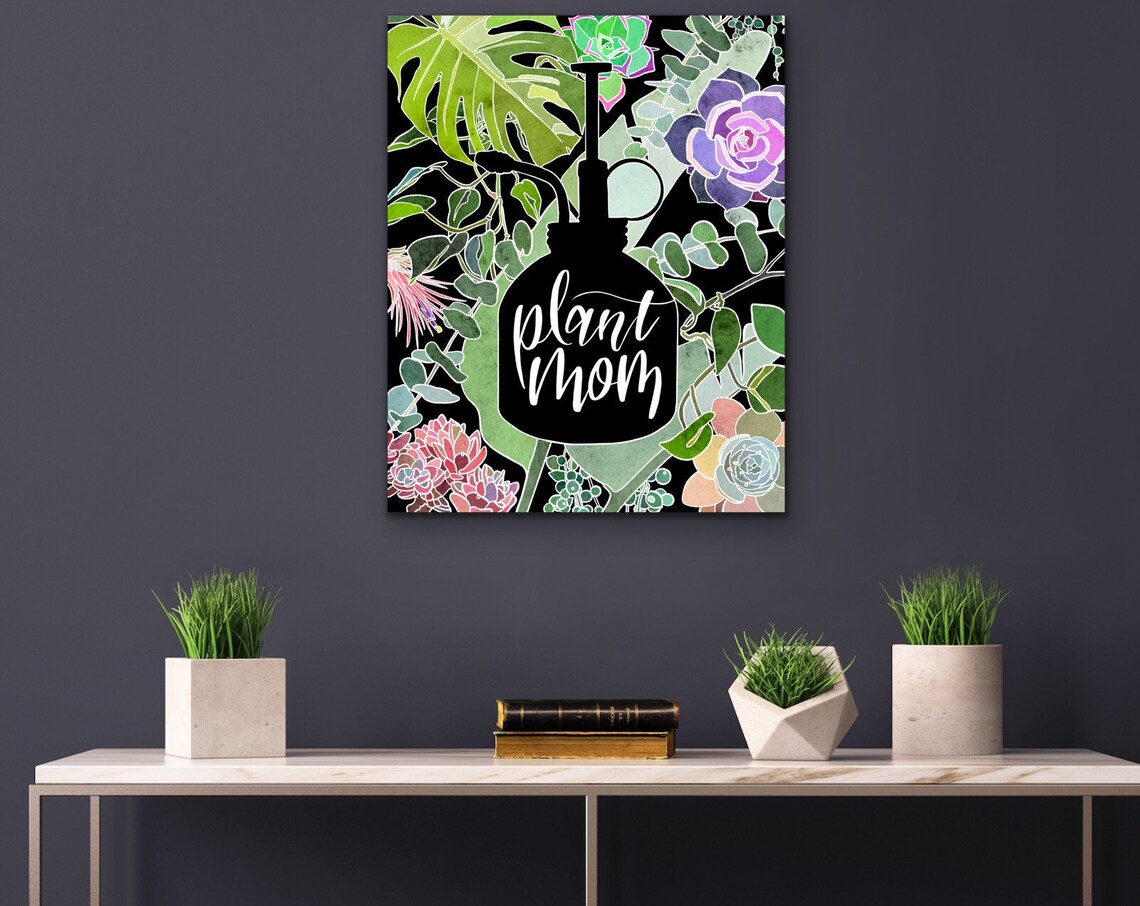 Plant Mom Watering Can Botanical Tropical Floral Wall Poster