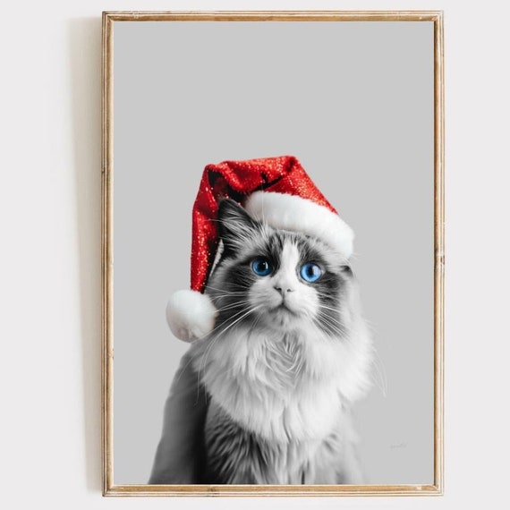 Christmas Wall Art Ragdoll Cat Print Modern Printables Colorful Cozy Decor Nursery