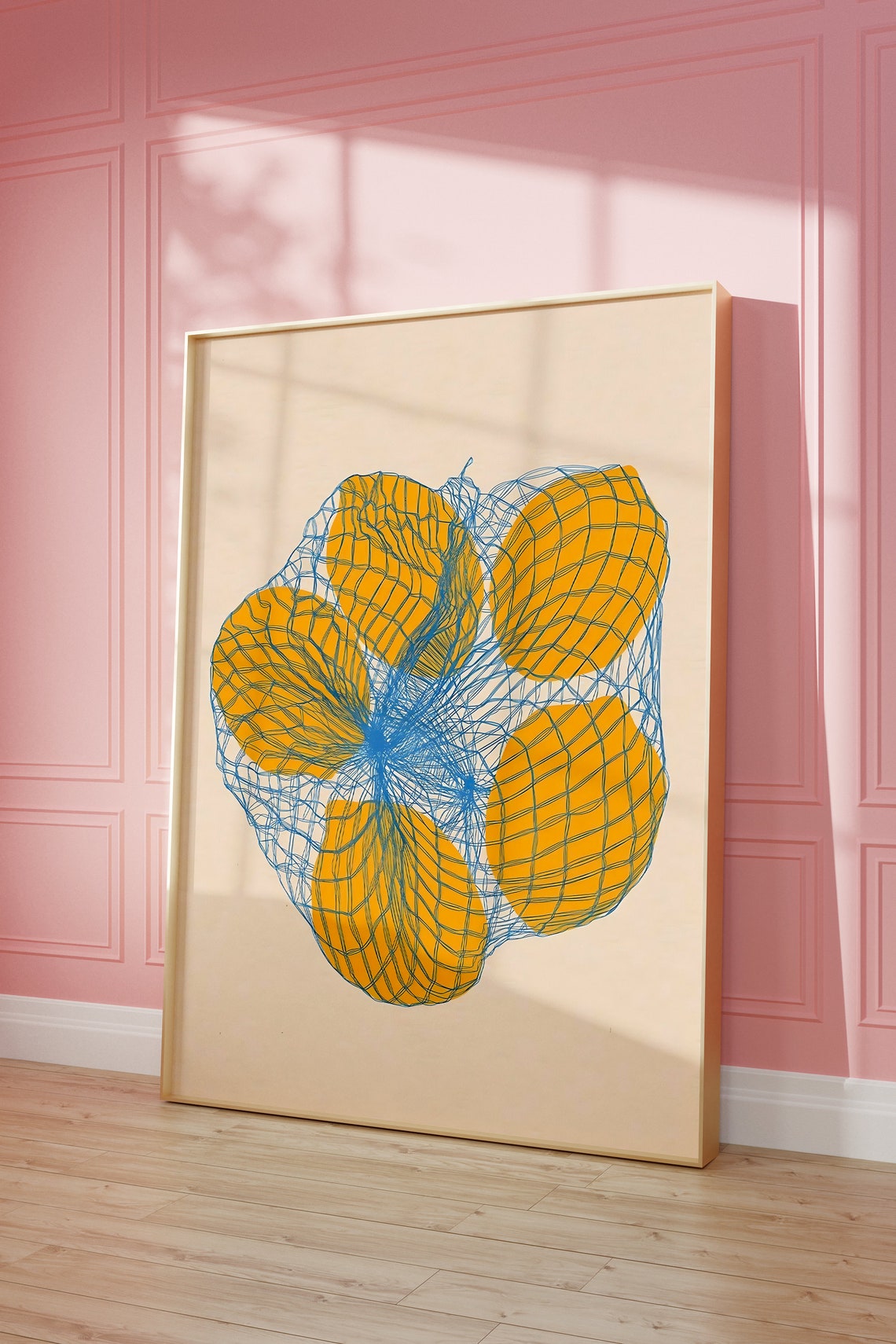 Lemons In A Net Bag Minimalist Modern Kitchen Fruit Art Print - Image 3