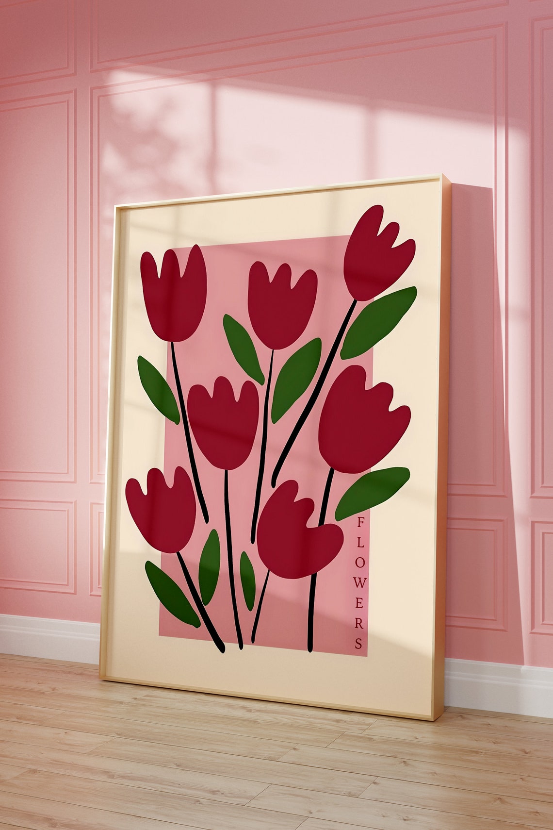 Red Tulips Abstract Flowers Pink Modern Floral Botanical Art Poster - Image 3