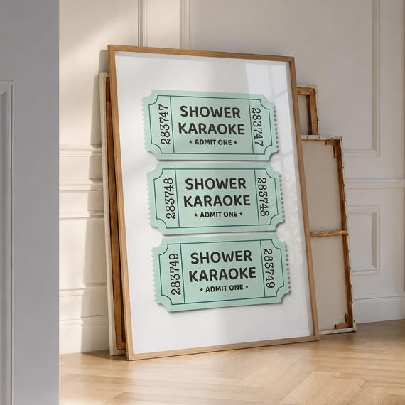 Shower Karaoke Ticket Poster Vintage Trendy Wall Art Preppy Bathroom Decor Singing Funny Print Digital File