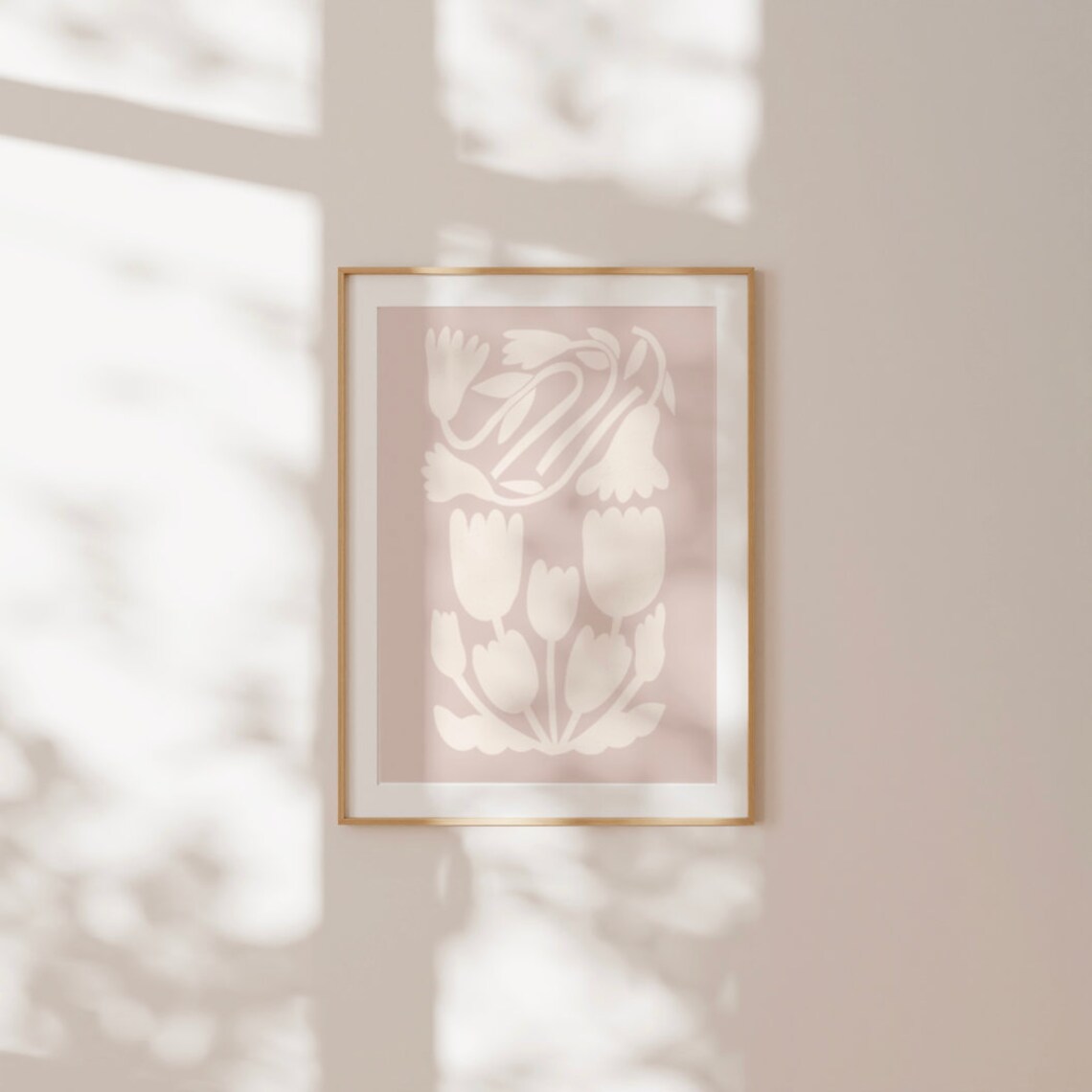 Cream Abstract Tulip Bouquet on Dusty Mocha Vintage Floral Poster - Image 2