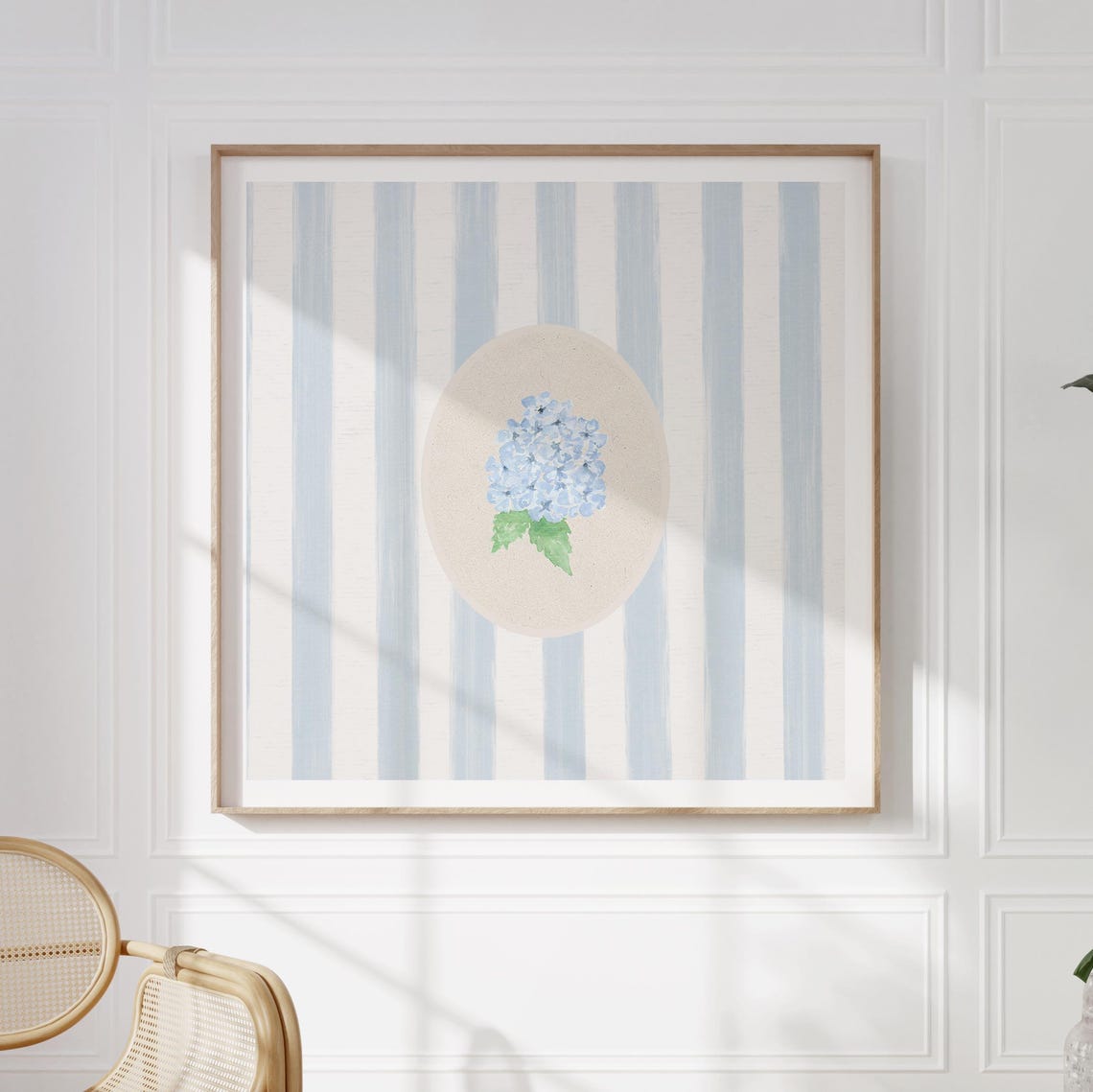 Vintage Striped Hydrangea Print Wall Art Kitchen Living Room Art Blue Thin Line Print Nursery Square Art - Image 2