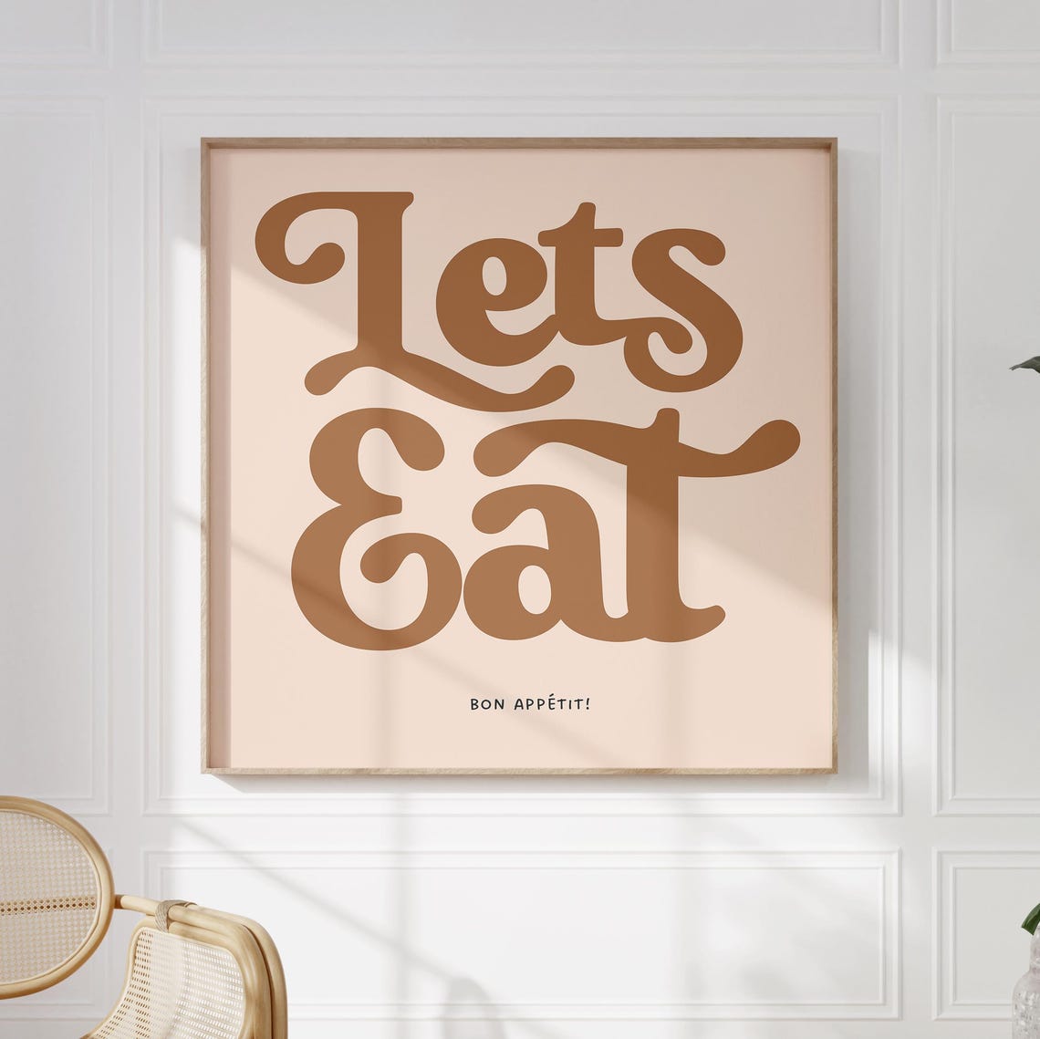 Lets Eat Retro Script Brown on Blush Bon Appetit Kitchen Poster Warm - Image 2