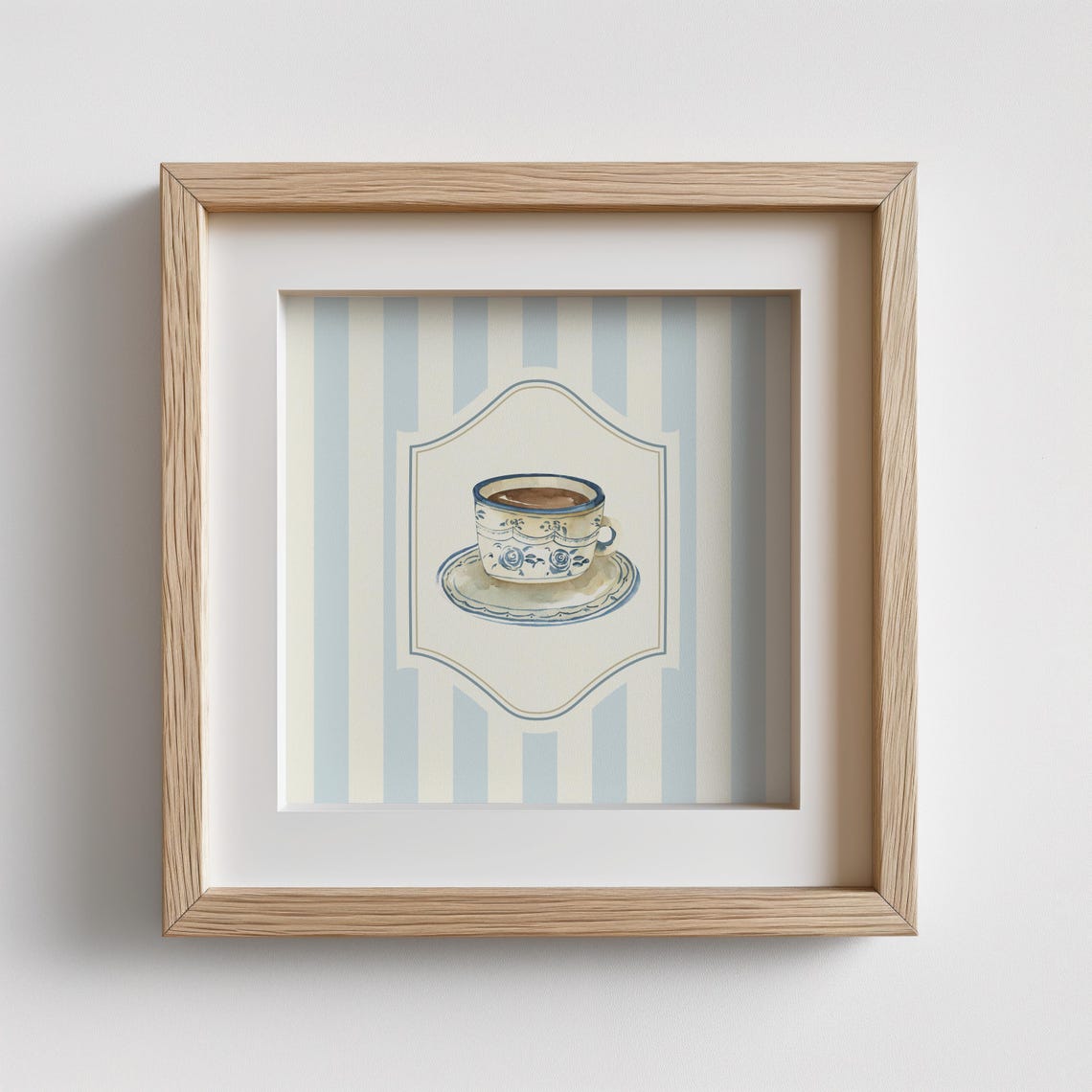 Coffee With Grandma Wall Art Kitchen Living Room Art Blue Thin Line Print Nursery Square Art - Image 3