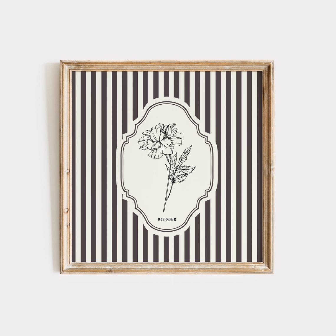 October Birth Month Marigold Botanical Thin Line Art Striped Print - Image 3