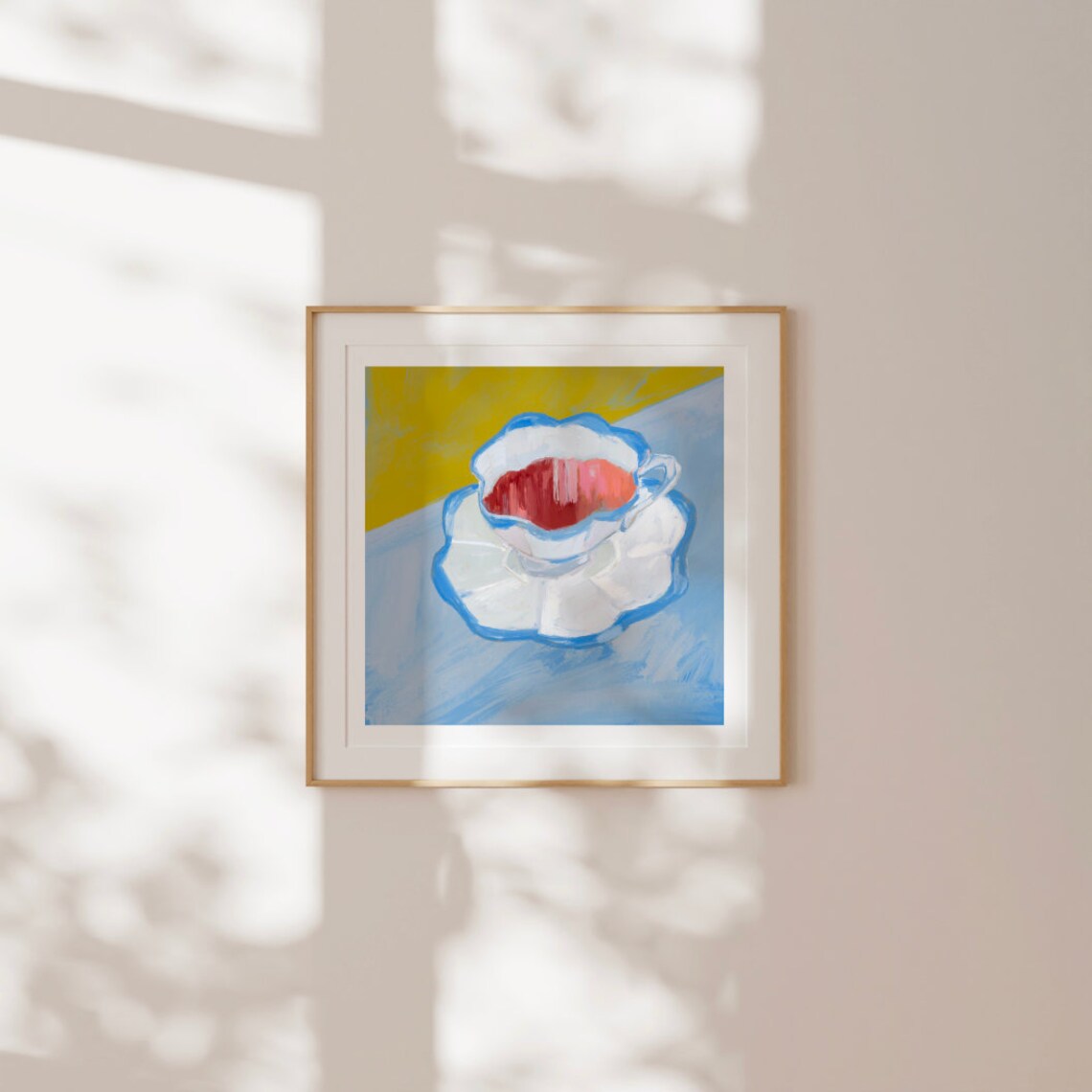 Blue And White Teacup Still Life Kitchen Painterly Tea Cup Decor Poster - Image 2