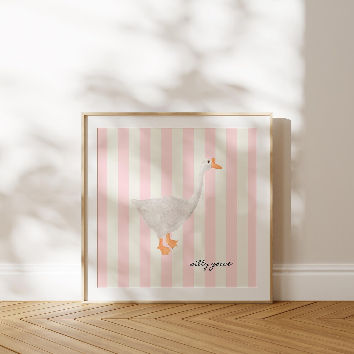 Silly Goose White Goose Watercolor Pink Striped Nursery Wall Poster - Image 4
