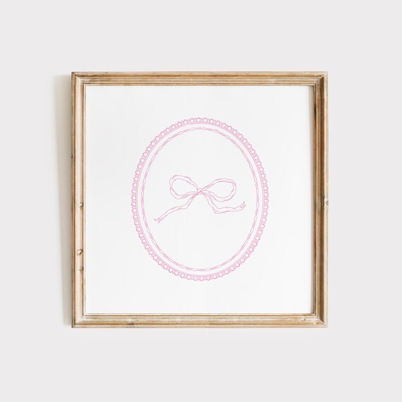 Pink Coquette Bow Line Drawing Decorative Oval Medallion Poster