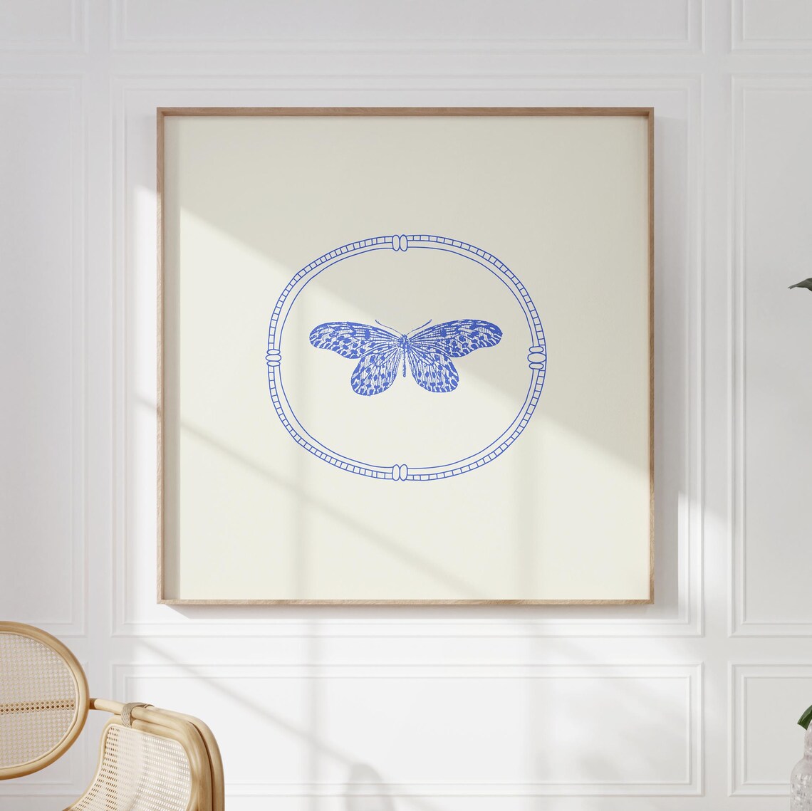 Blue Line Butterfly Vintage Oval Frame Nursery Cottage Wall Art Poster - Image 5