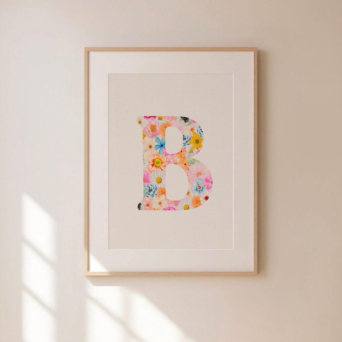 Floral Letter B Poster with Watercolor Wildflowers on Clean White - Image 2