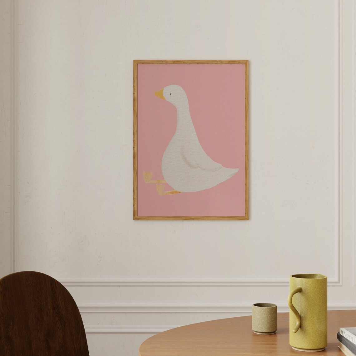 Cute White Goose Nursery Illustration on Pink Background Poster - Image 2