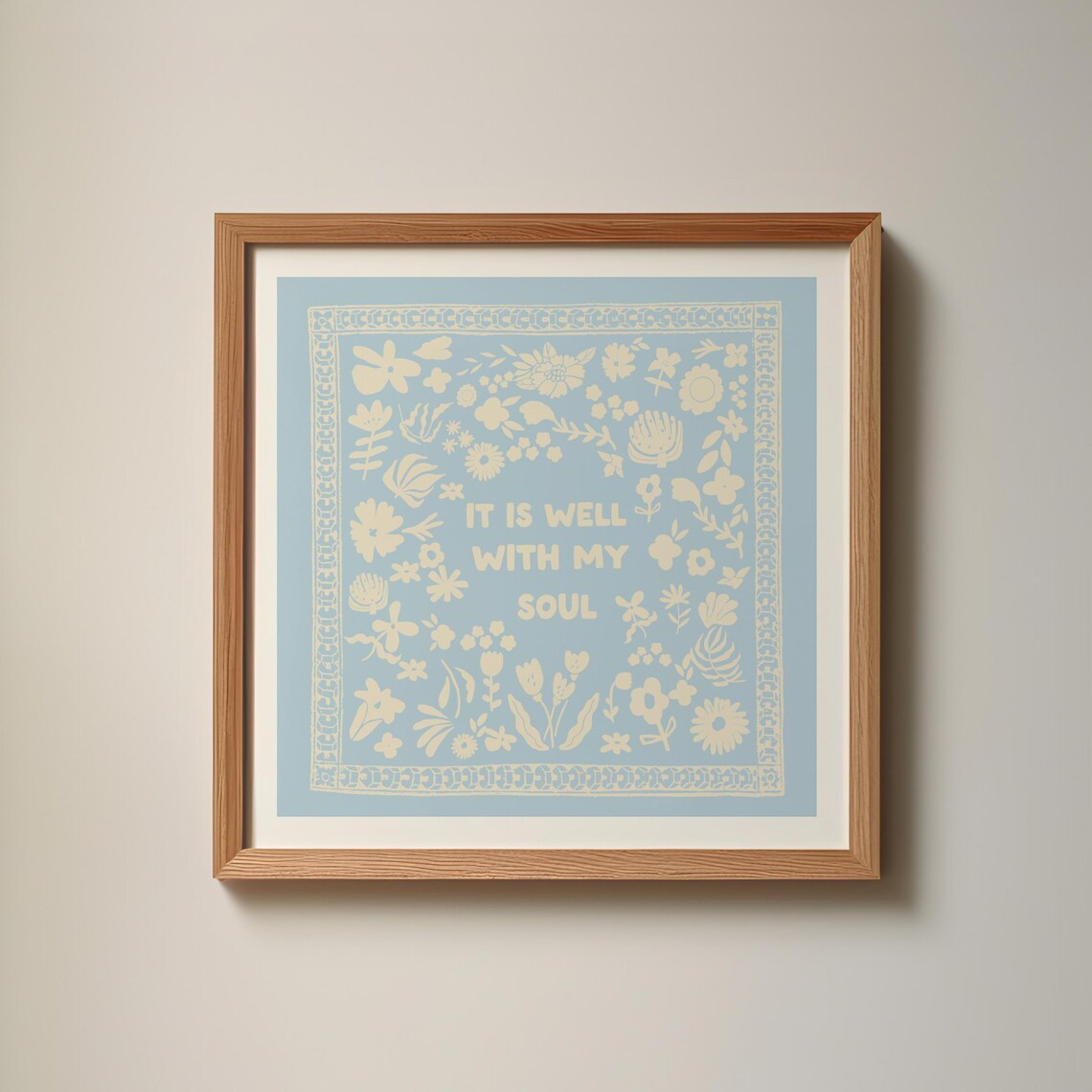 Baby Blue It Is Well With My Soul Floral Bandana Quote Poster