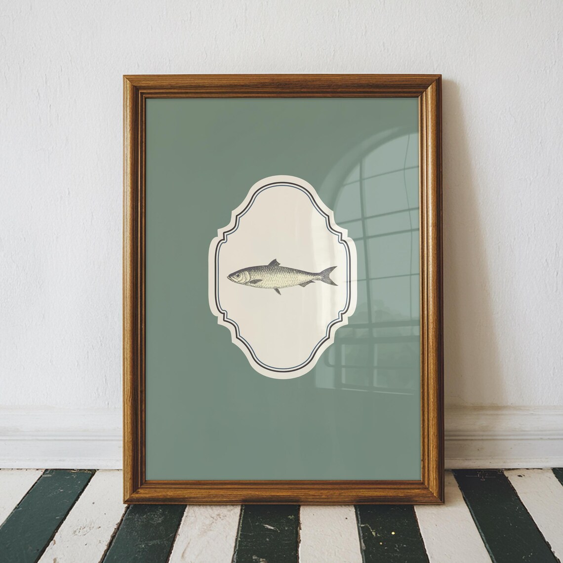 Sage Green Vertical Fish Illustration Print Wall Art Trendy Decor Nursery Decor Vintage - Image 3