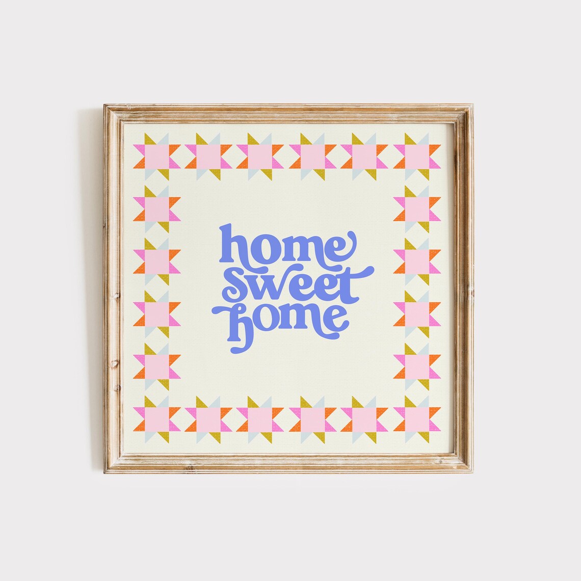 Blue Home Sweet Home Retro Script with Quilt Star Border Poster