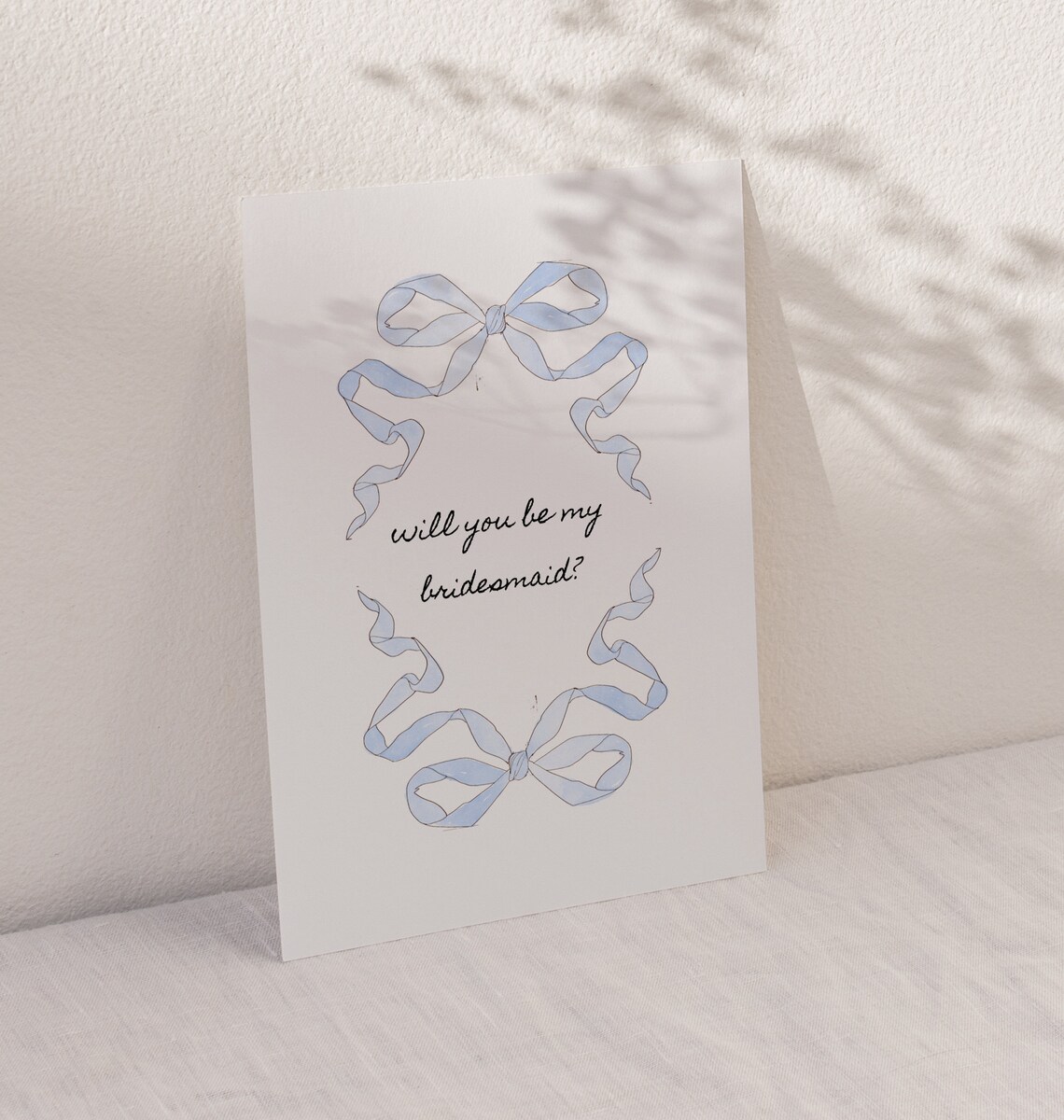Will You Be My Bridesmaid Blue Ribbon Bow Wedding Card Poster - Image 2