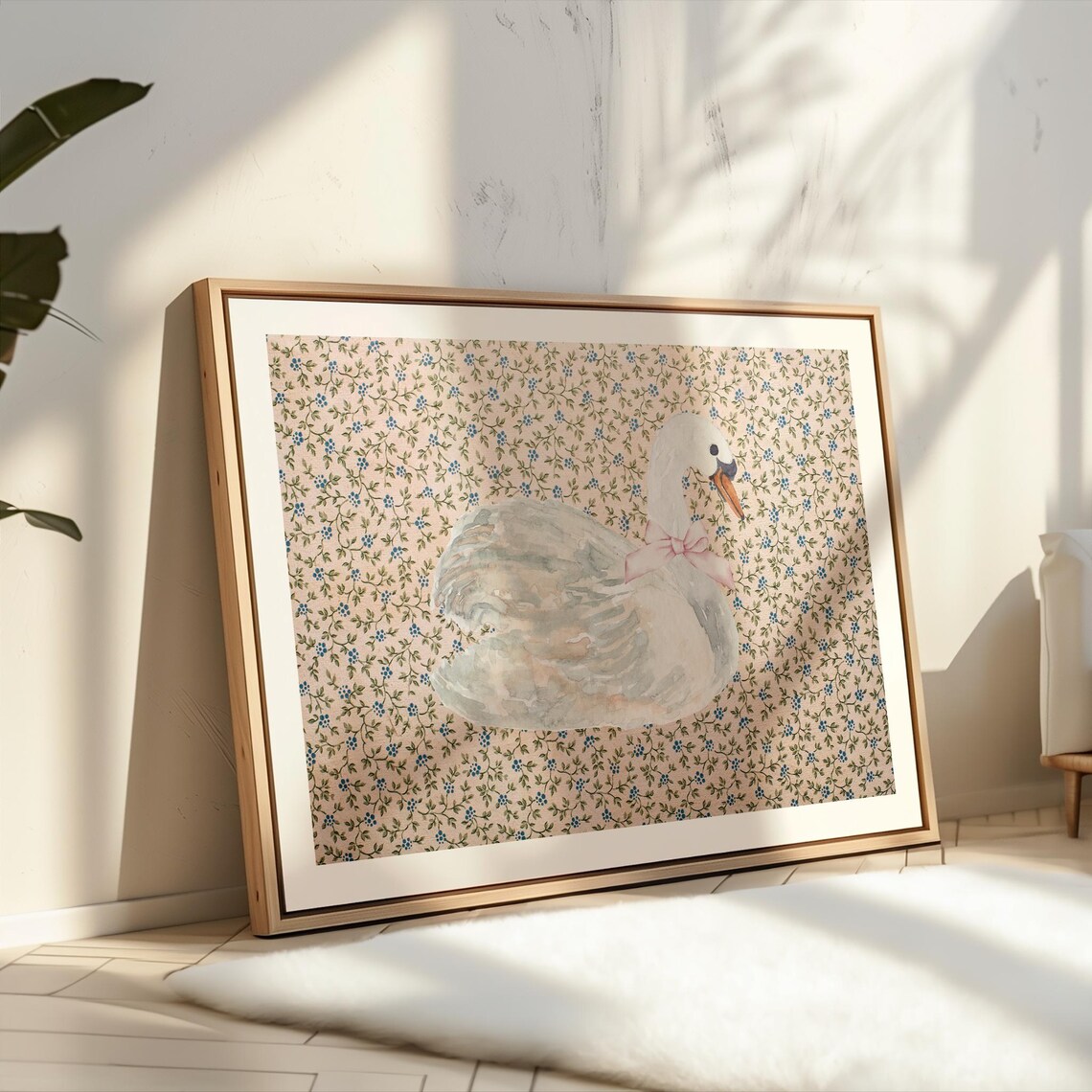 Vintage Grandma Floral Swan Art Print, Cottage Core - Image 2