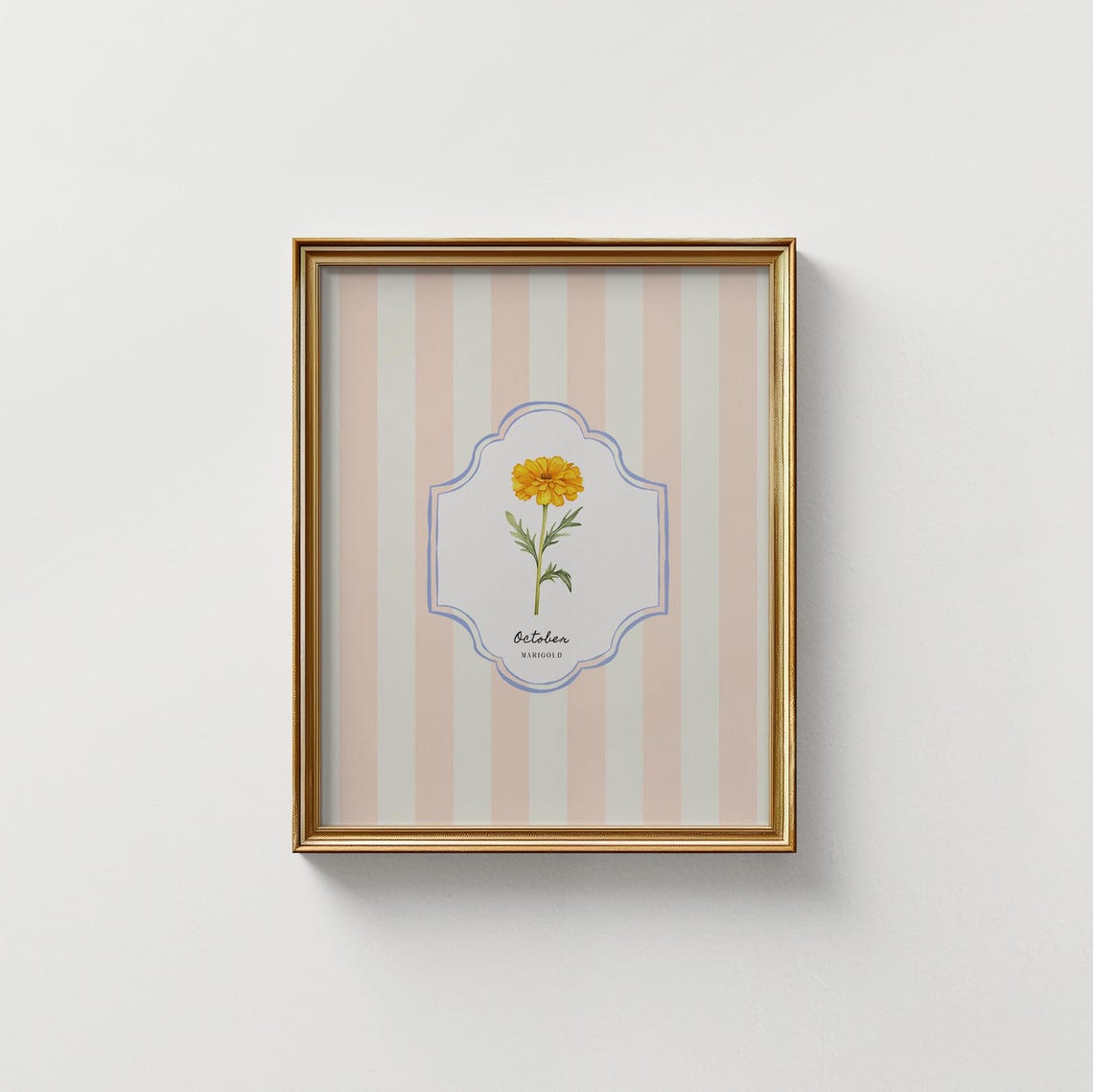 October Marigold Birth Flower Peach Striped Botanical Wall Art Print - Image 5