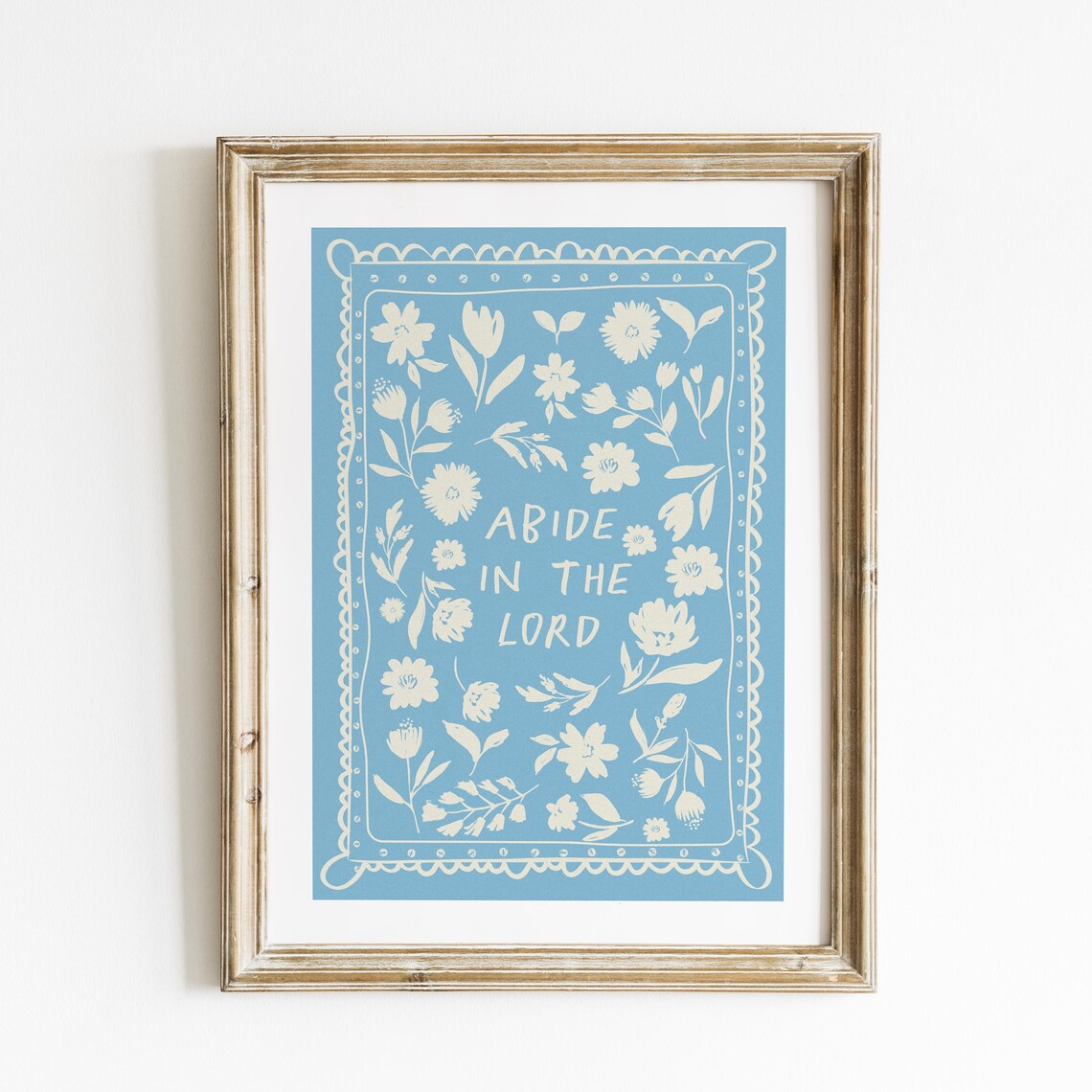 Abide in the Lord Blue Floral Christian Faith Quote Wall Art - Image 2