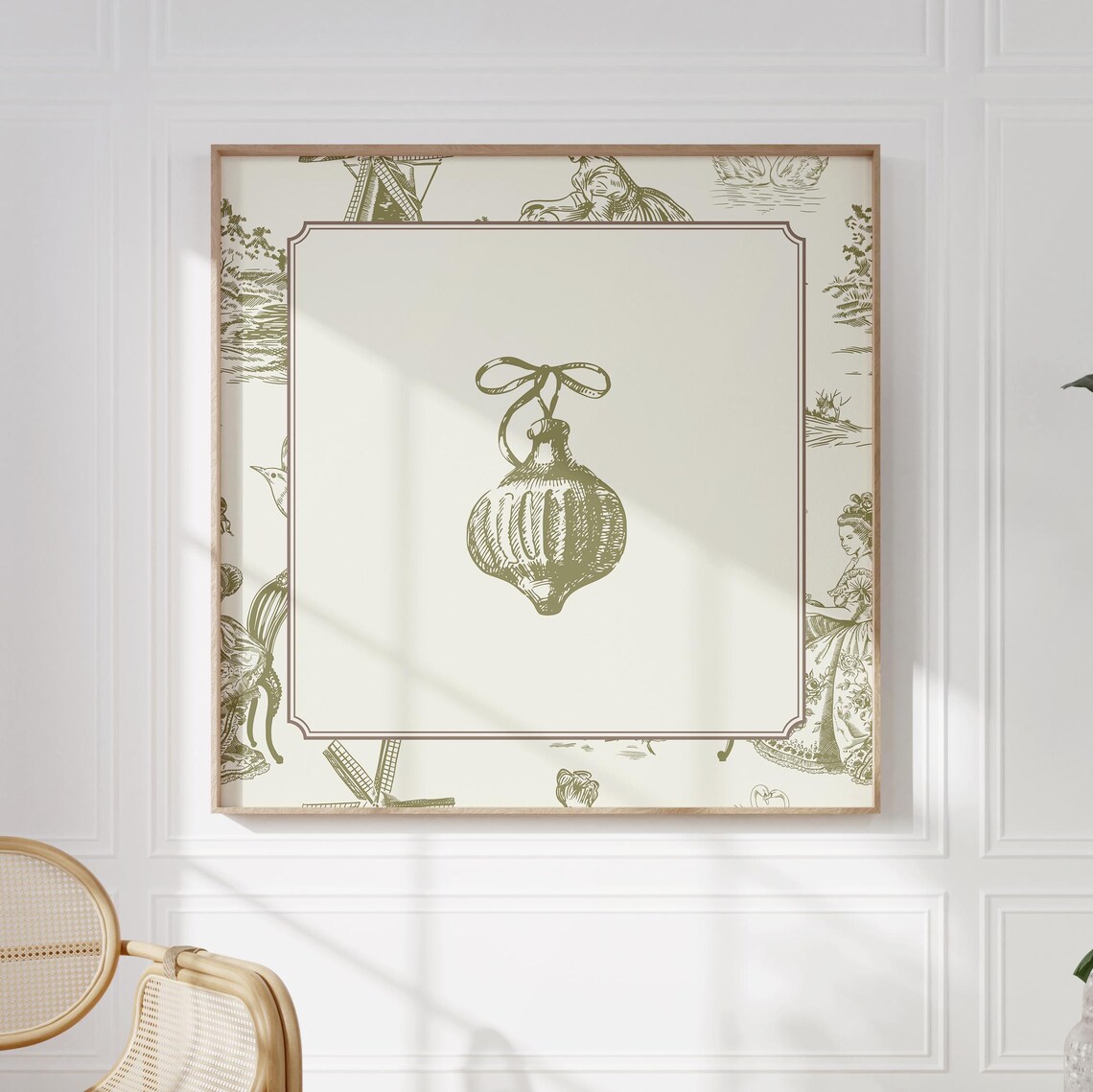 Green Toile Border Vintage Christmas Ornament Bauble Engraving Poster - Image 5