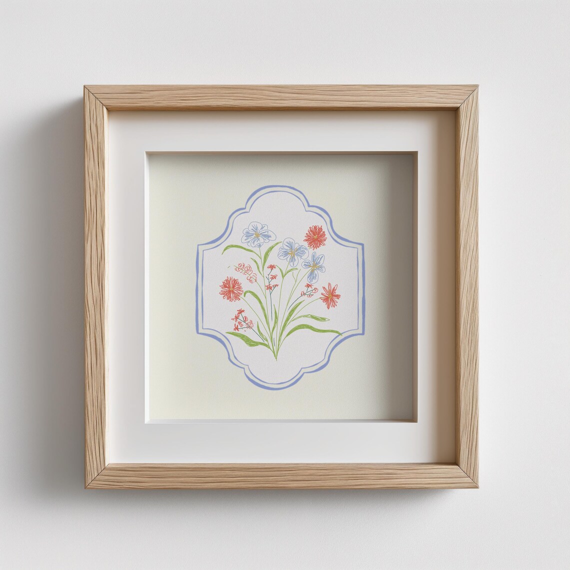 Mixed Wildflower Bouquet Watercolor Medallion Botanical Print - Image 3