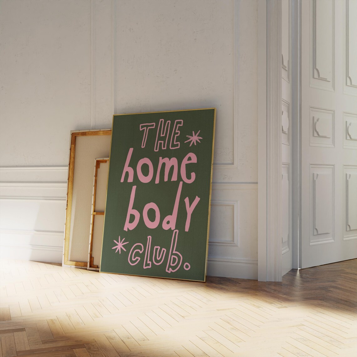 Homebody Club Pink Lettering Forest Green Retro Square Decor Poster - Image 2