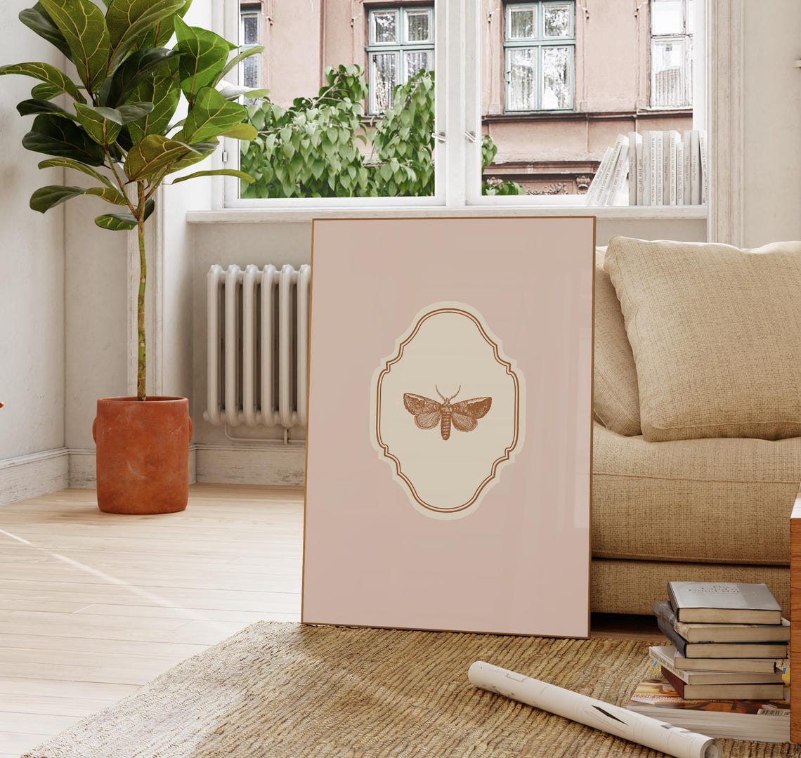 Blush Vertical Butterfly Illustration Print Wall Art Trendy Decor Nursery Decor Vintage - Image 4