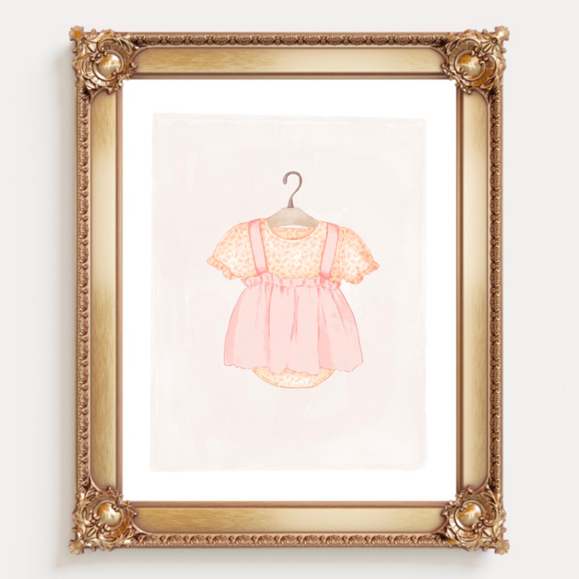 Adeline Baby Girl Pink Floral Dress on Hanger Nursery Wall Art - Image 2