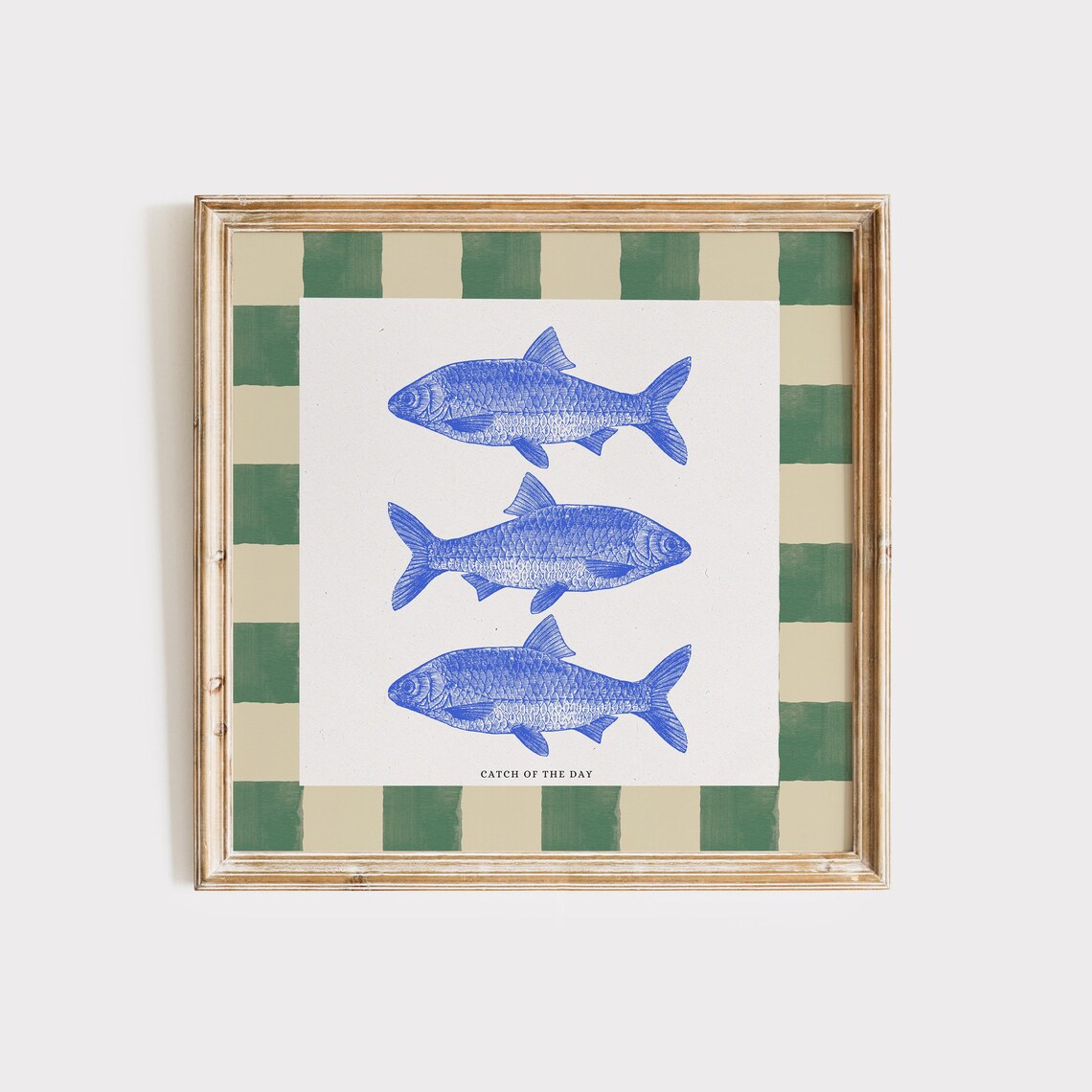Salmon Illustration Art Print, Blue Thin Line Decor