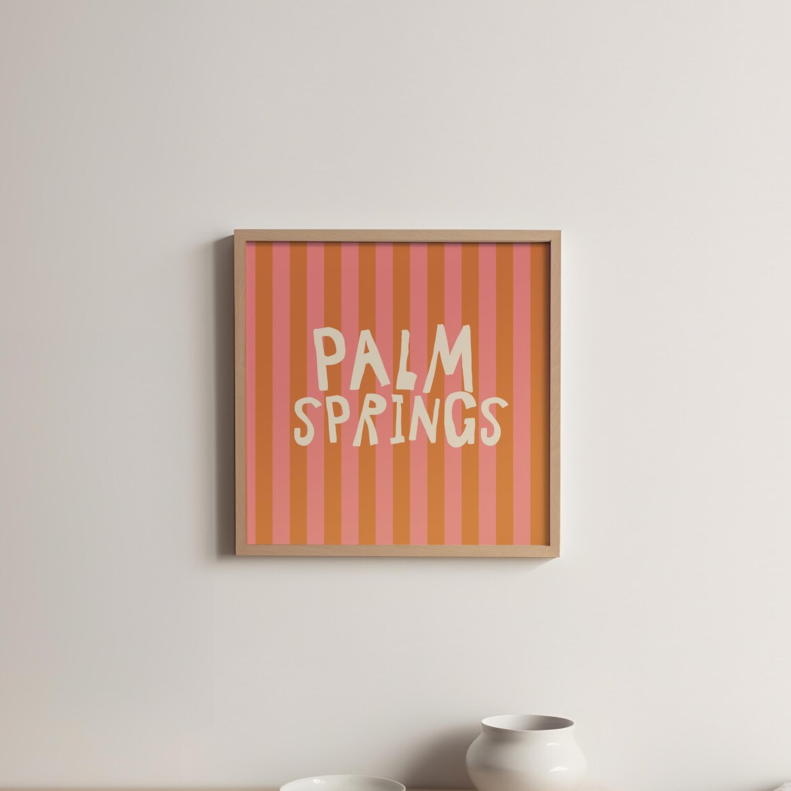 Palm Springs Cream Hand Lettered Pink Orange Striped Square Poster - Image 5