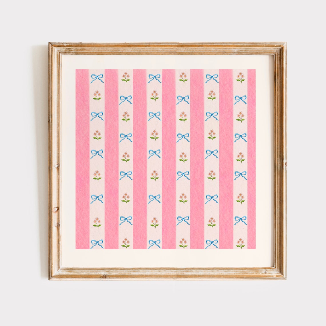 Pink Striped Floral Bows Wallpaper Pattern Square Decor Print - Image 2