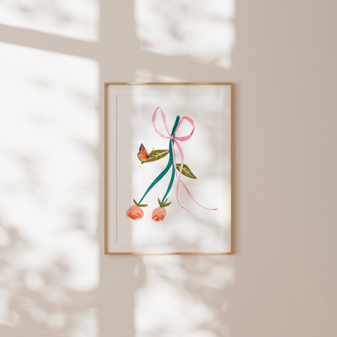 Hanging Rose Bouquet Pink Bow Ribbon Butterfly Cottagecore Poster - Image 2