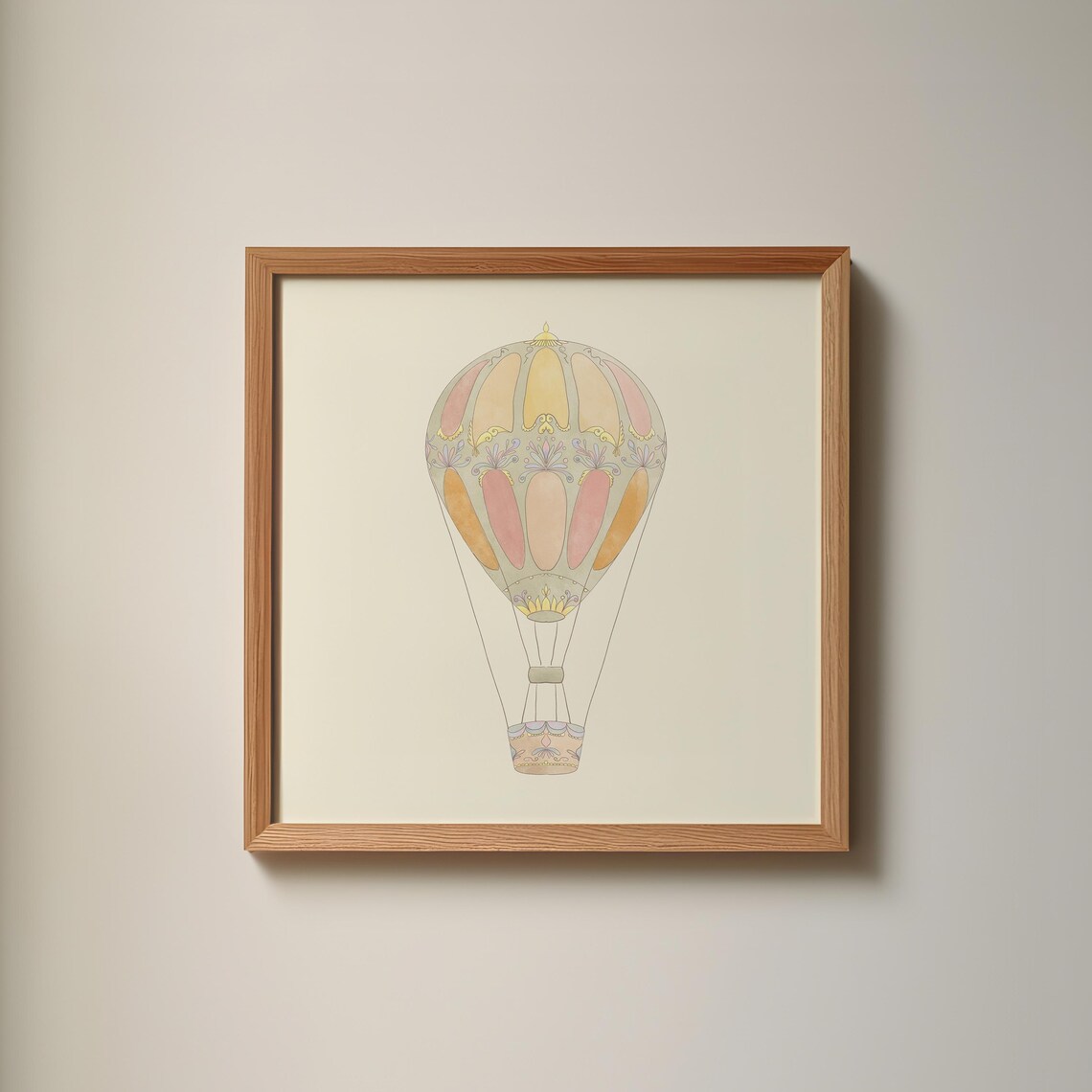Vintage Hot Air Balloon Art Print, Cottage Nursery Decor