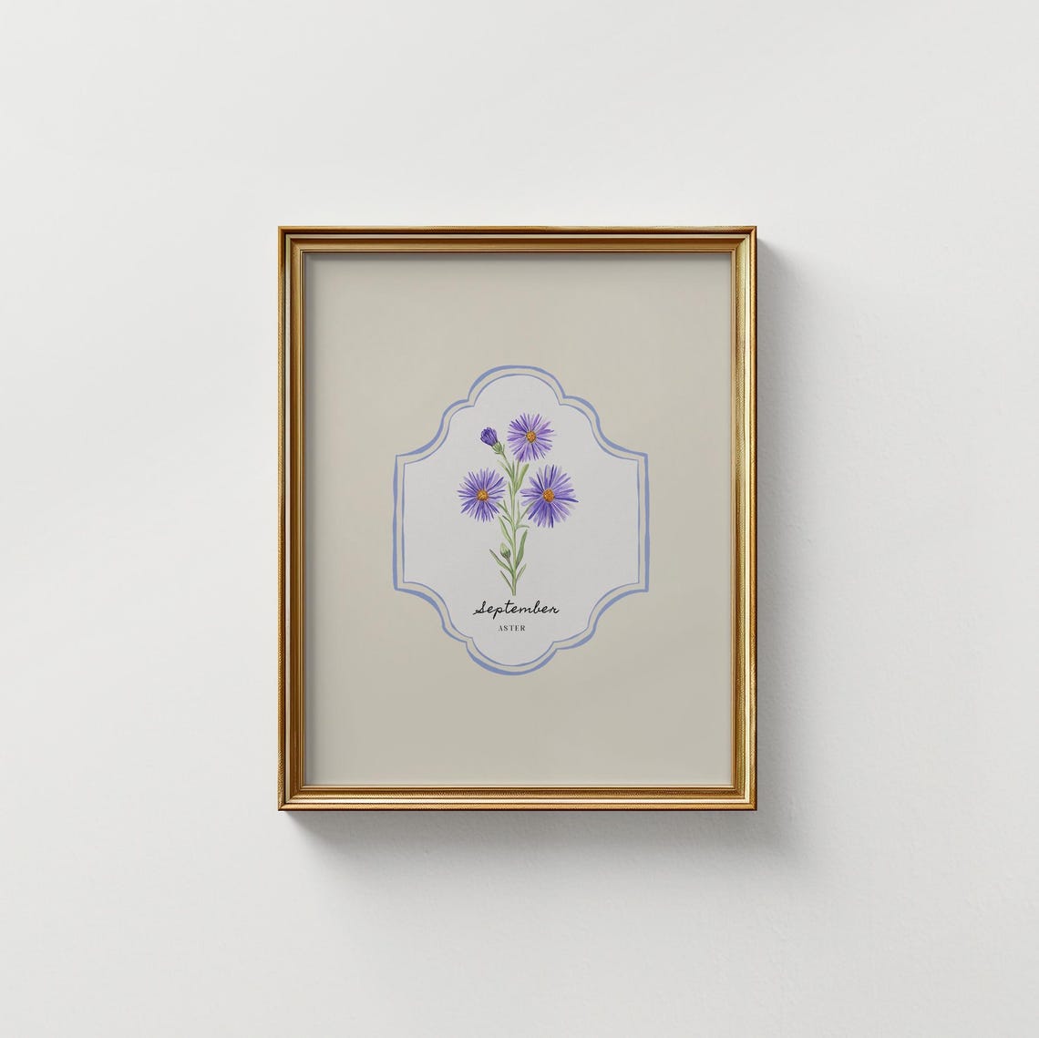 September Aster Birth Flower Botanical Cream Vintage Art Print - Image 5