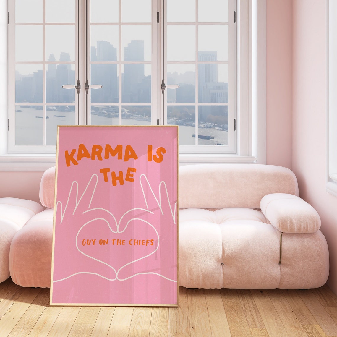Karma Is the Guy on the Chiefs Pink Heart Hands Taylor Swift Poster - Image 2